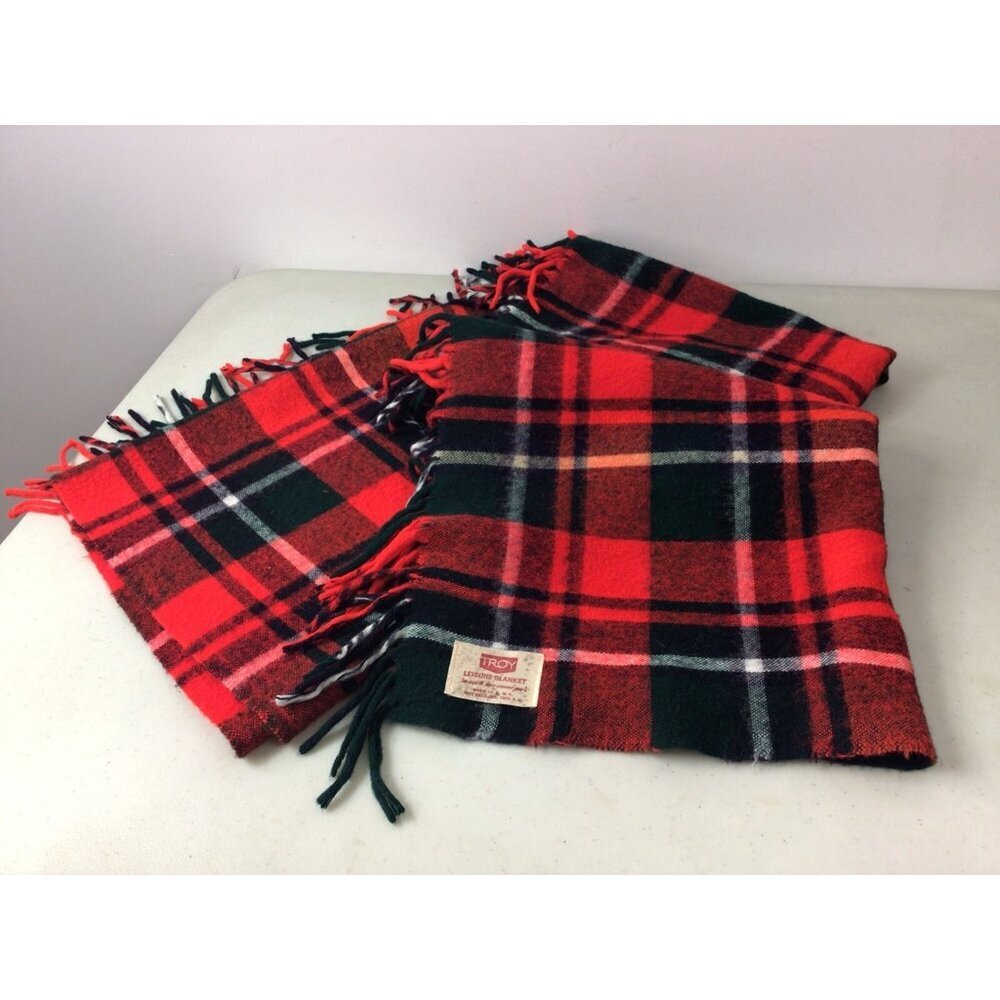 Troy Vintage Plaid Blanket Made USA